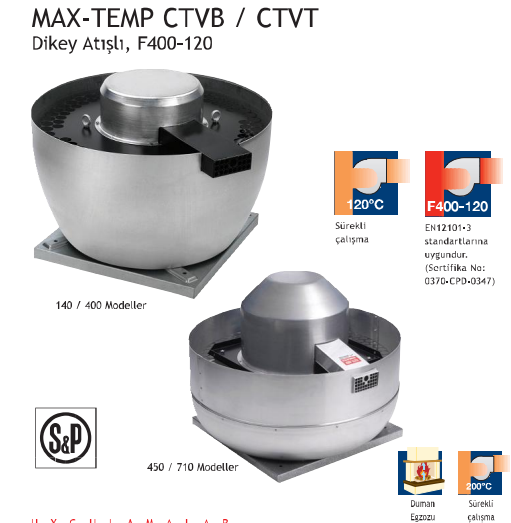 max-temp ctvt 6-710 (380 v) dikey atışlı çatı radyal fan 25.200m3/h, 70/74db 400c-2 saat, 120c-sürekli