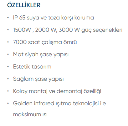 infrared ısıtıcı özellikleri