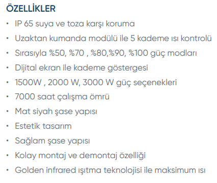 infrared ısıtıcı özellikleri