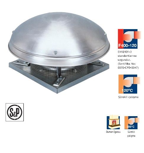 max-temp cthb  4-225 (220 v) yatay atışlı çatı radyal fan 2.100m3/h, 53/59db 400c-2 saat, 200c-sürekli