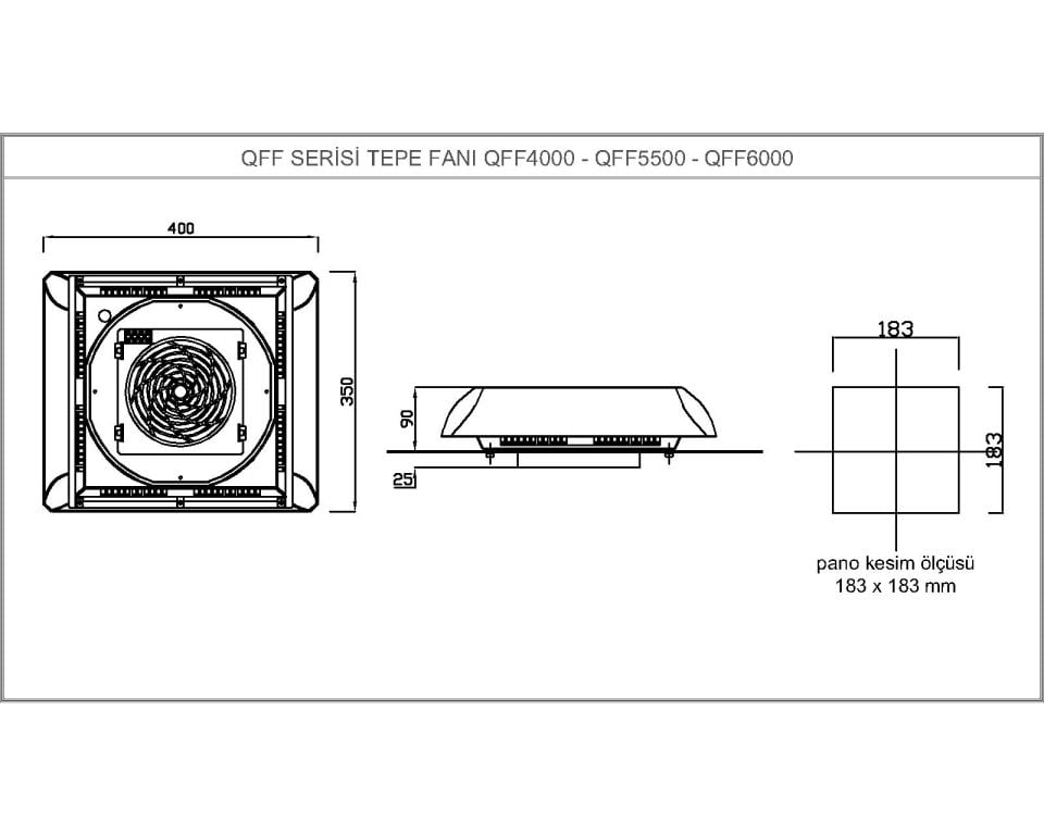 Quick 400x350 mm Pano Tepe Fanı - 230V AC Ebm-Papst Motorlu (QFF 5500)