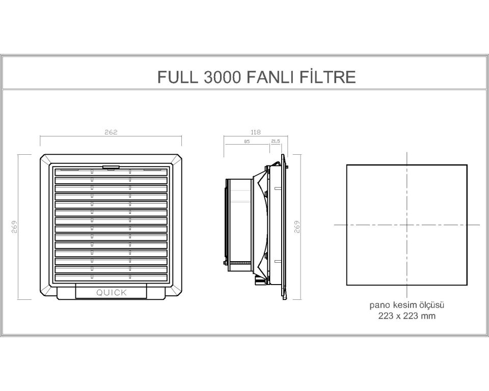 Quick Full 3500 262x269 mm Fanlı Filtreli Menfez - 230V AC