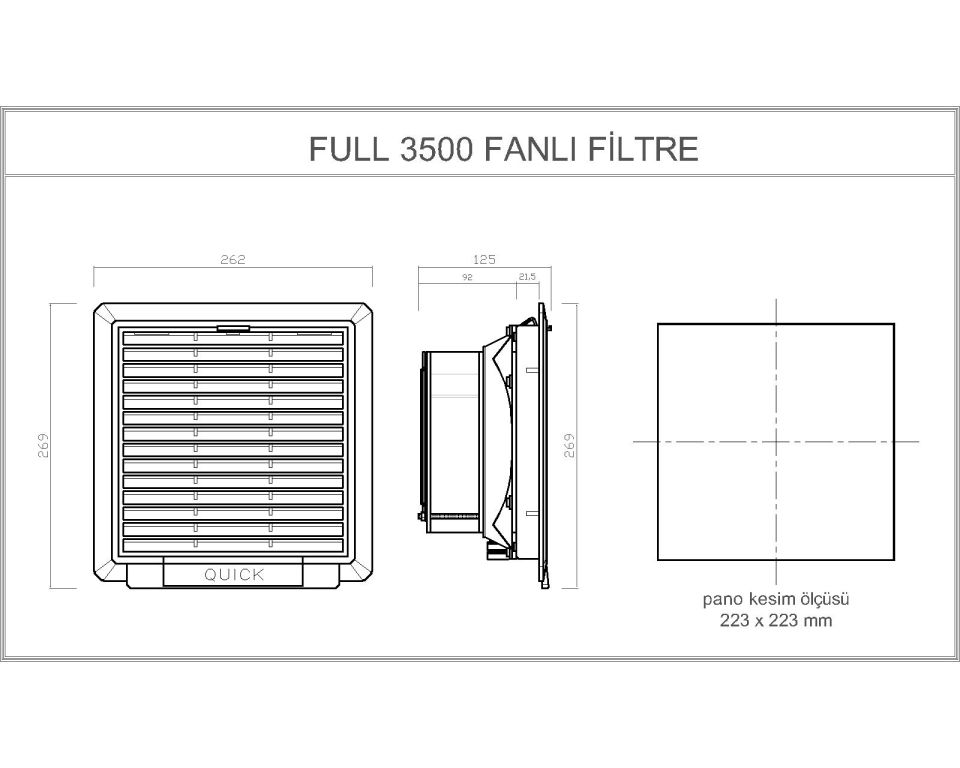 Quick 262x269 mm Fanlı Filtreli Menfez - 230V AC (FULL 3000)