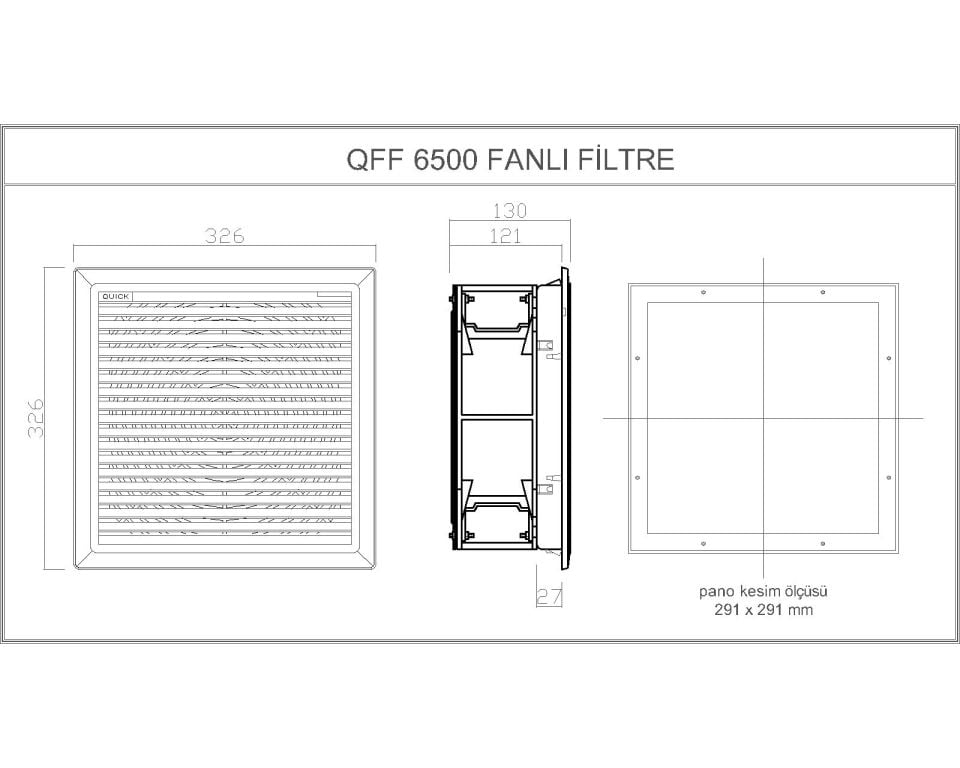 Quick 332x339 mm Fanlı Filtreli Menfez - 230V AC (FULL 6500)