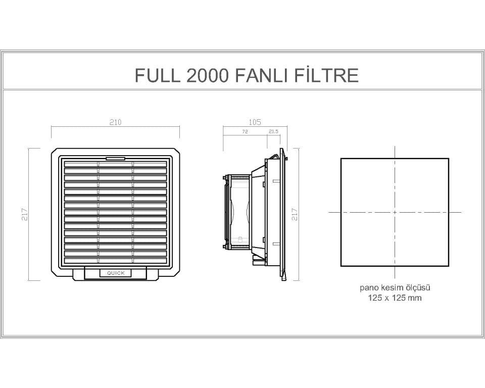 Quick 217x210 mm Fanlı Filtreli Menfez - 230V AC (FULL 2000)