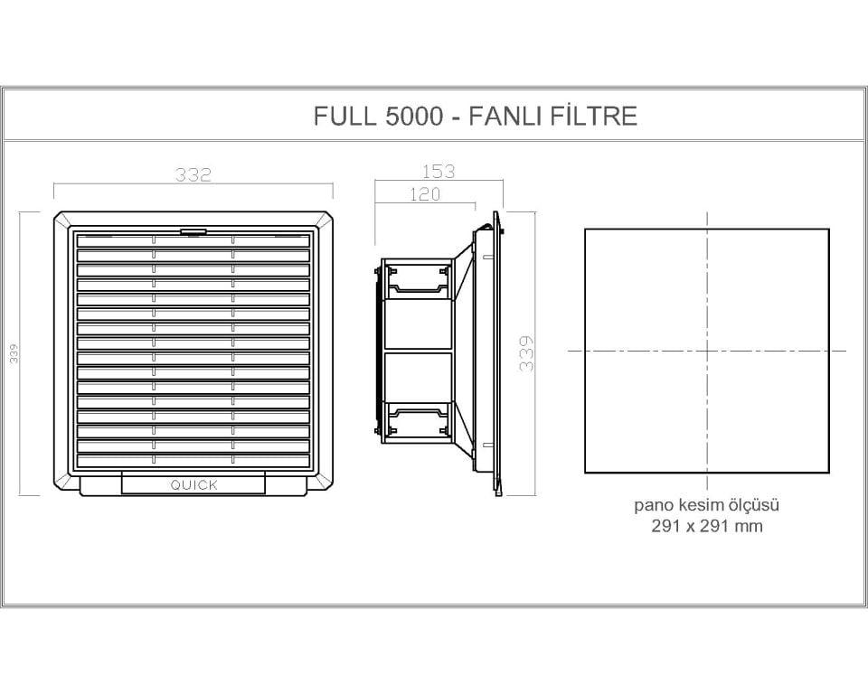 FULL 5000 Filtreli Fanlı Pano Menfezi | 850 m3 | 230 V | IP54