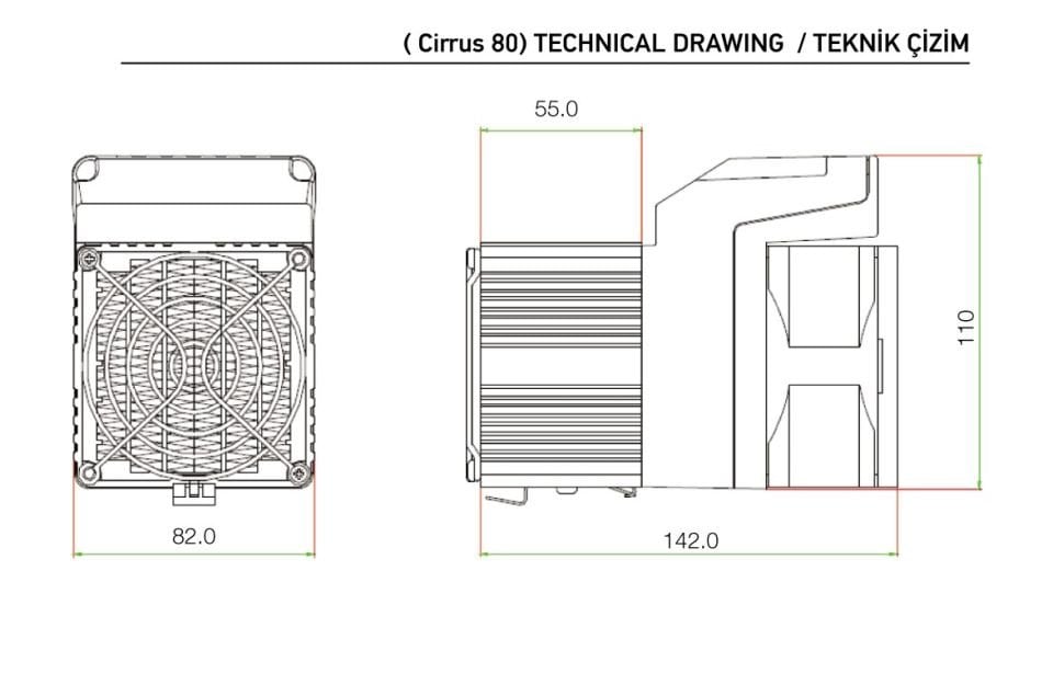 Cirrus 80 Fanlı Pano Isıtıcısı | 220 V. | 450 - 800 W.