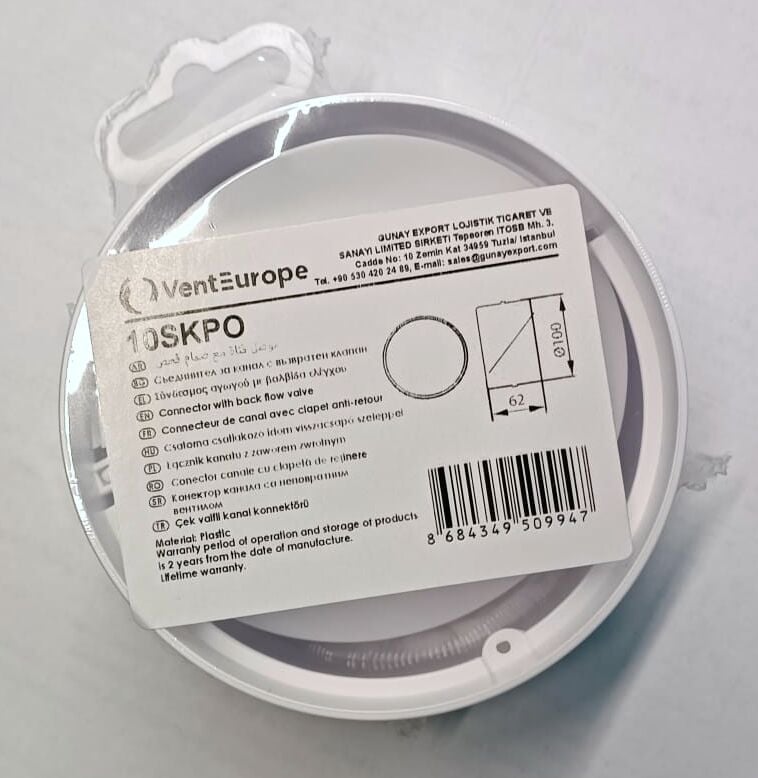 Vent Europe SKPO 100 Plastik Tek Yönlü Klape 100 mm.