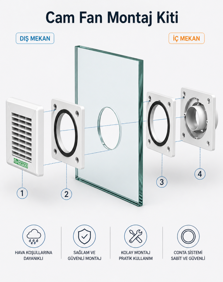 Vortice Punto M 100 Banyo Fanı + Cam Montaj Kiti