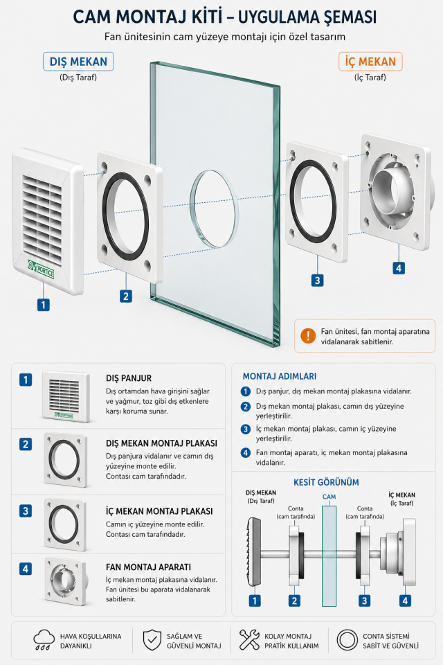 Vortice Punto M 100 Banyo Fanı + Cam Montaj Kiti