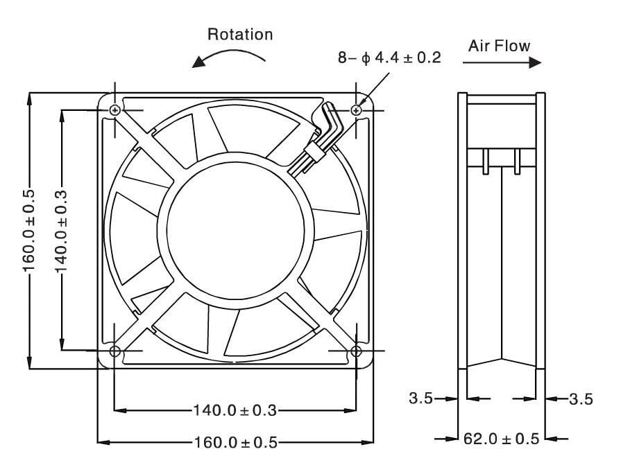 Quick 160x160x62 mm Kare Pano Fanı - UF166223H-C (Rulmanlı)