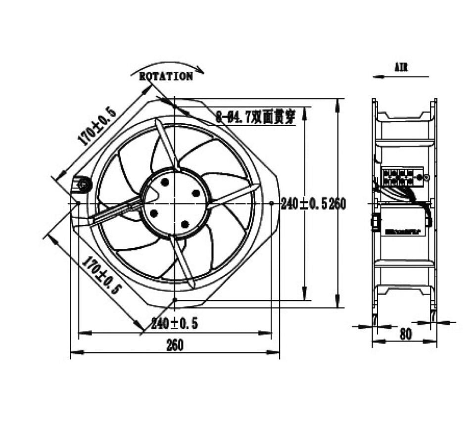 Quick 225x225x80 mm Kare Pano Fanı - UF-AM2258 Serisi (Rulmanlı)