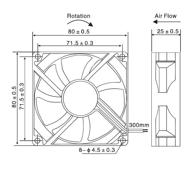 Quick 80x80x25 mm 12V DC Pano Fanı - UF-DA8025 Serisi (Rulmanlı)