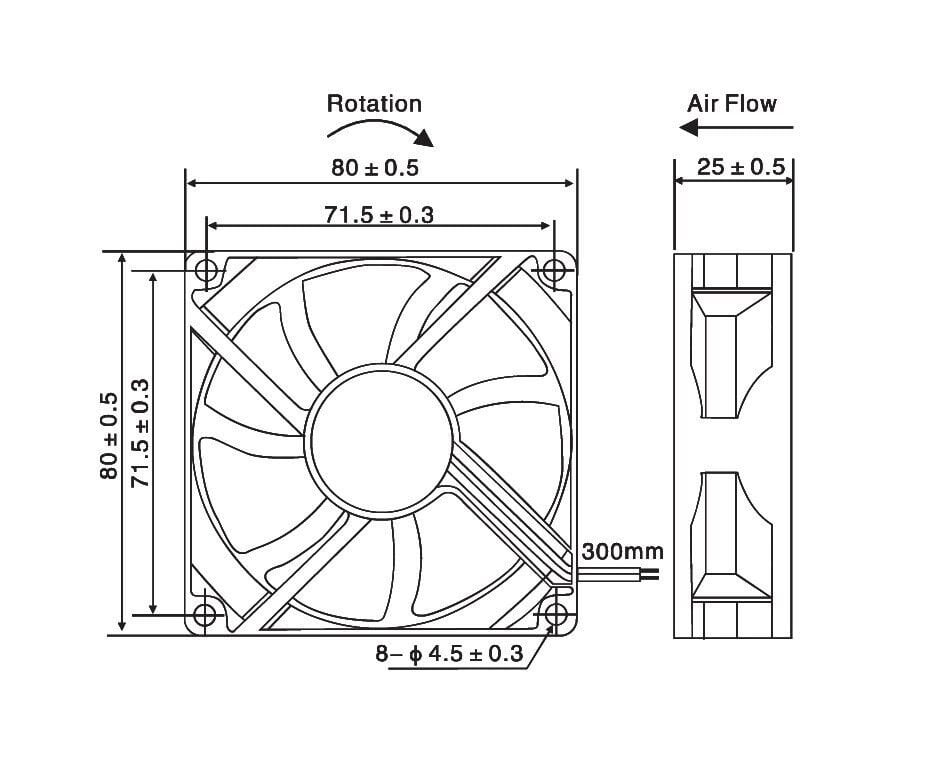 Quick 80x80x25 mm 48V DC Pano Fanı - UF-DA8025 Serisi (Rulmanlı)