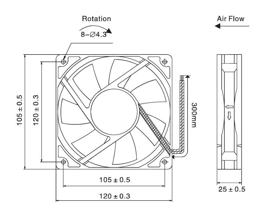 Quick 120x120x25 mm 12V DC Pano Fanı - UF-DA1225 Serisi (Rulmanlı)