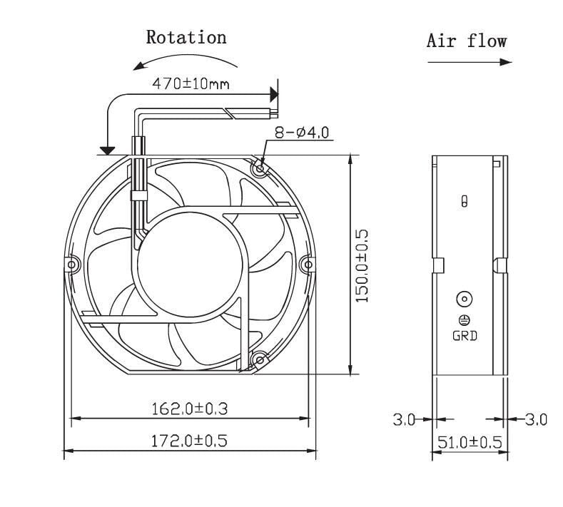Quick 172x150x51 mm 24V DC Pano Fanı - UF-DA1751B Serisi (Rulmanlı)