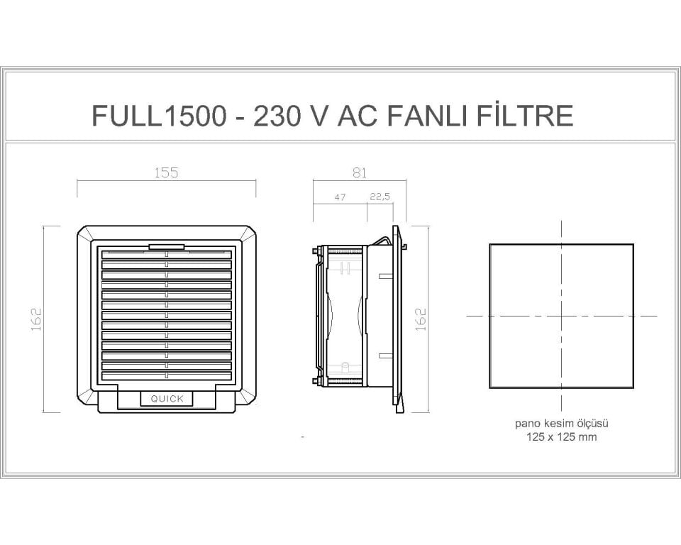 Quick 155x155 mm Fanlı Filtreli Menfez - 24V DC (FULL 1500)