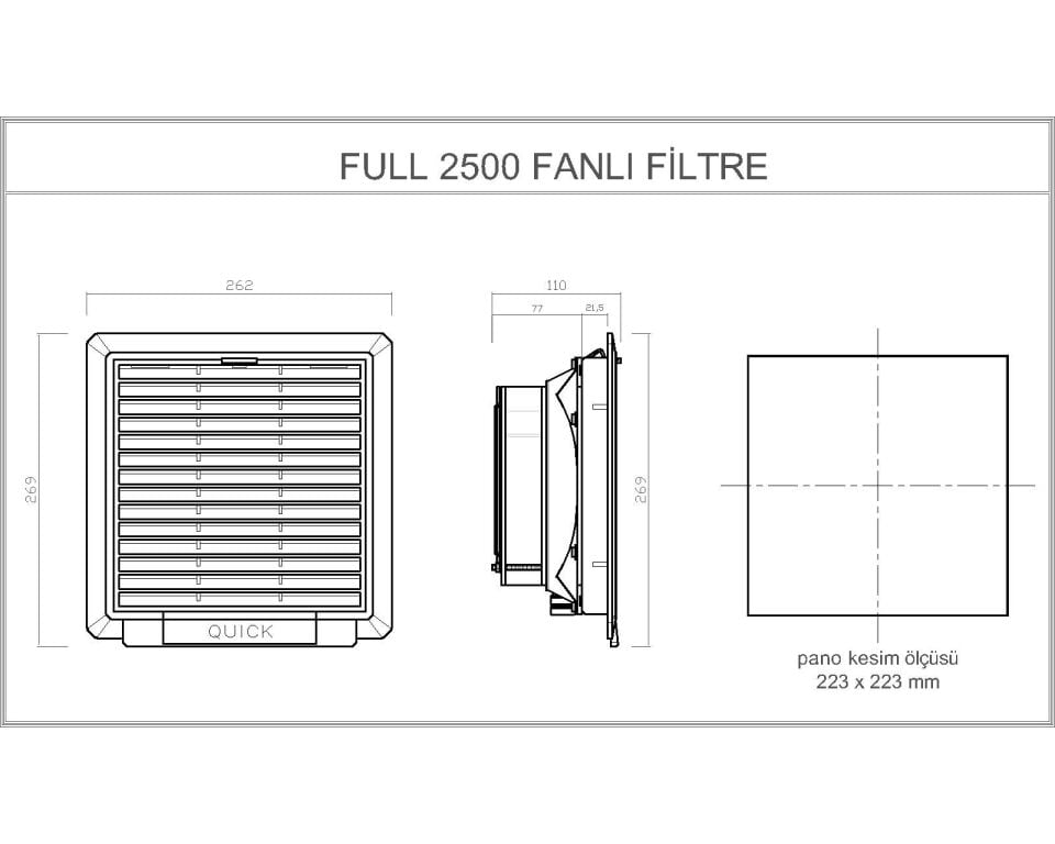 Quick 269x262 mm Fanlı Filtreli Menfez - 24V DC (FULL 2500)